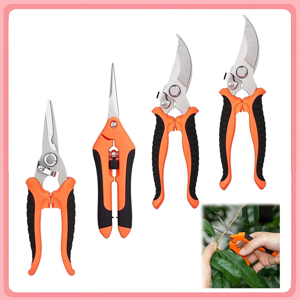 Conjunto de tesouras de trabalho de jardinagem laranja (incluindo 2 tesouras de poda de cotovelo + 1 tesoura de ferro +