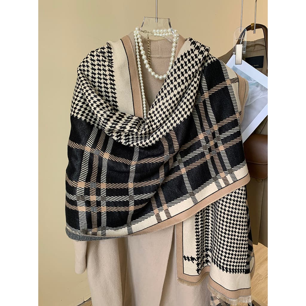 Cachecol inverno feminino High-End versão coreana Houndstooth imitação de caxemira dupla face engrossado cachecol quente