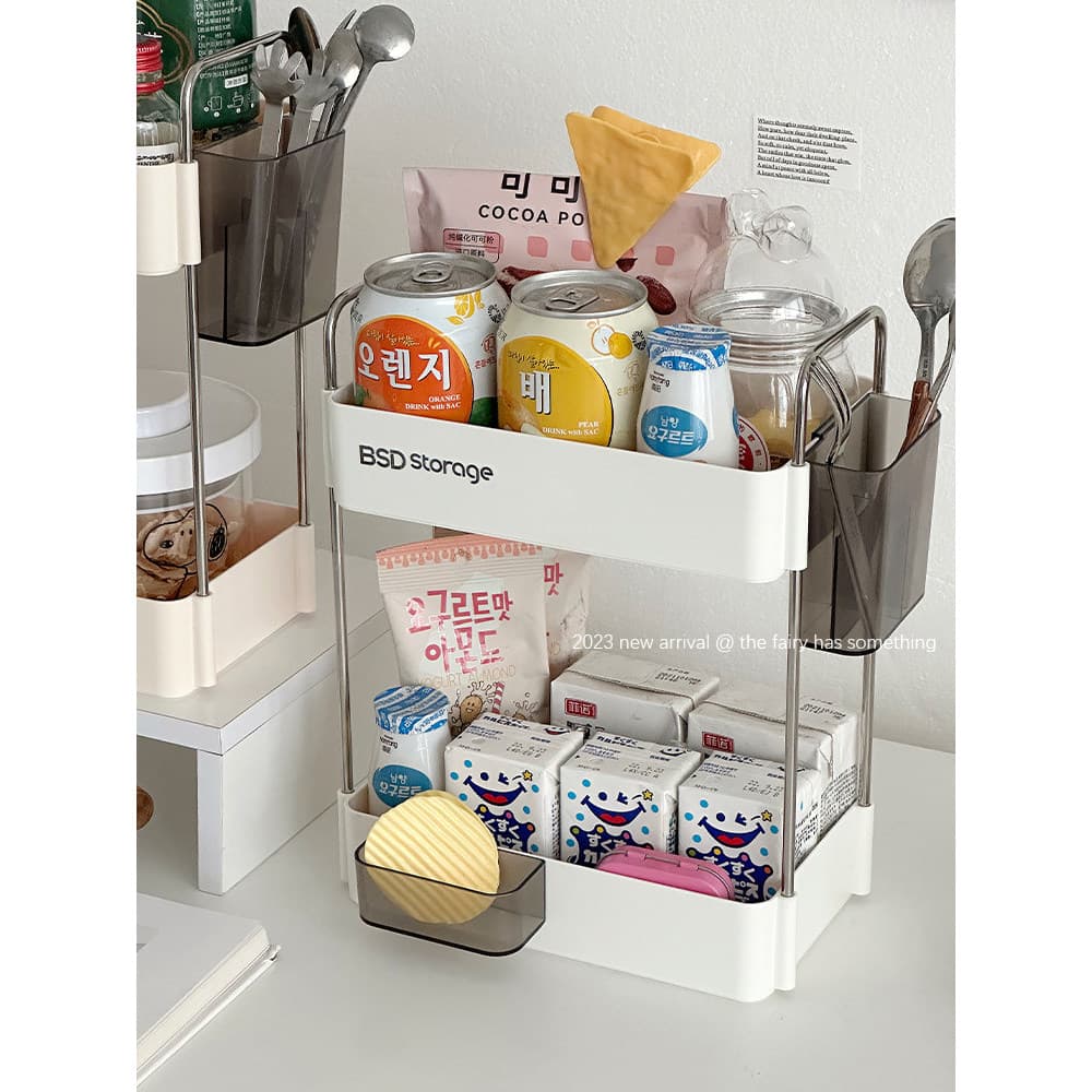Dupla Desktop lanche Rack caixa de armazenamento escritório estudante dormitório mesa cozinha organizador prateleira peq