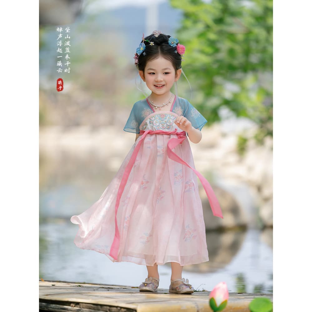 Hanfu meninas 2026 novo estilo verão crianças estilo antigo estilo fada saia fina menina traje antigo desempenho traje T