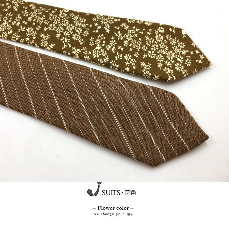 Gravata literária de linho de algodão de 6 cm Amarelo Café Cor Padrão Gravata Floral Casual Retro Gravata pequena