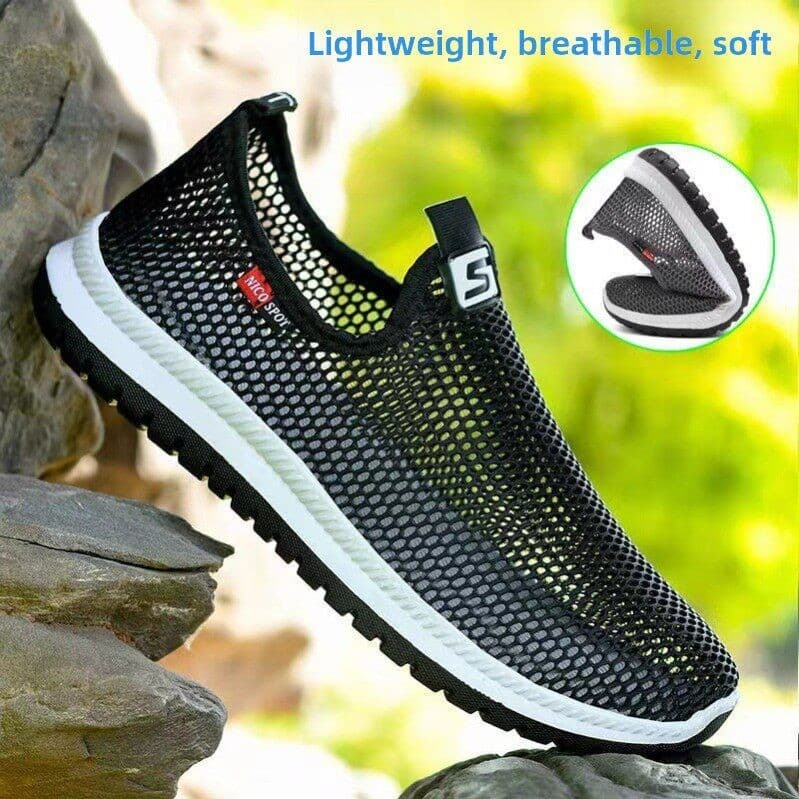 Sapatos de malha masculinos de verão corte malha respirável antiderrapante esportes confortáveis deslizamento preguiçoso