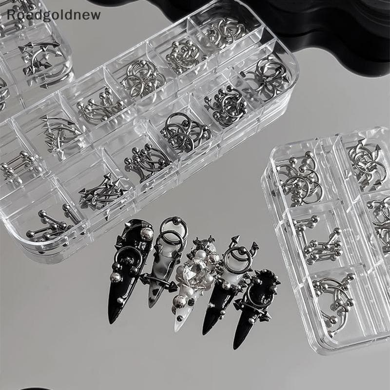 RGN 30/60 Pçs/Caixa Metal Retro Círculo Unhas Arte Encantos 3D Estilo Punk Branco Peças De Decoração Do Prego Acessórios