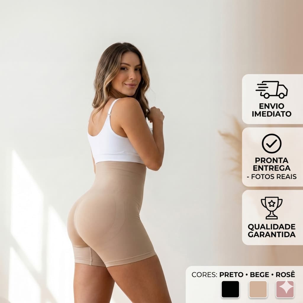 Short Cinta Modeladora ORIGINAL Empina Bumbum com 4 Barbatanas de Compressão Afina Cintura