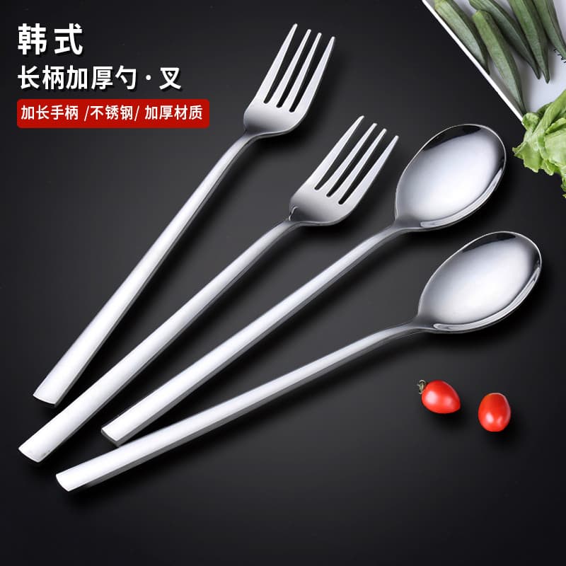 Colher de alça longa estilo coreano, garfo de jantar, aço inoxidável, colher pequena, colher, alimentação doméstica, con