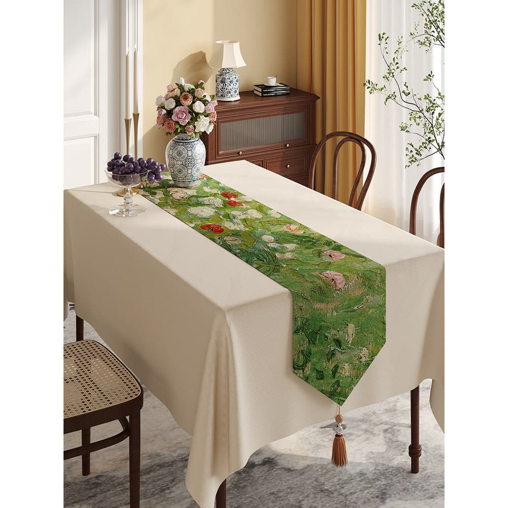 Toalha de mesa Van Gogh com pintura a óleo Toalha de mesa de algodão com borla de tira longa Toalha de mesa para armário