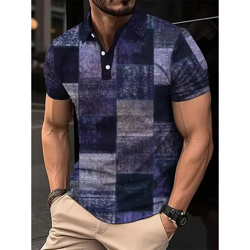 Camisa Polo Masculina De Manga Curta Patchwork Padrão Design Cinza Confortável No Verão Tops Camisas F51I