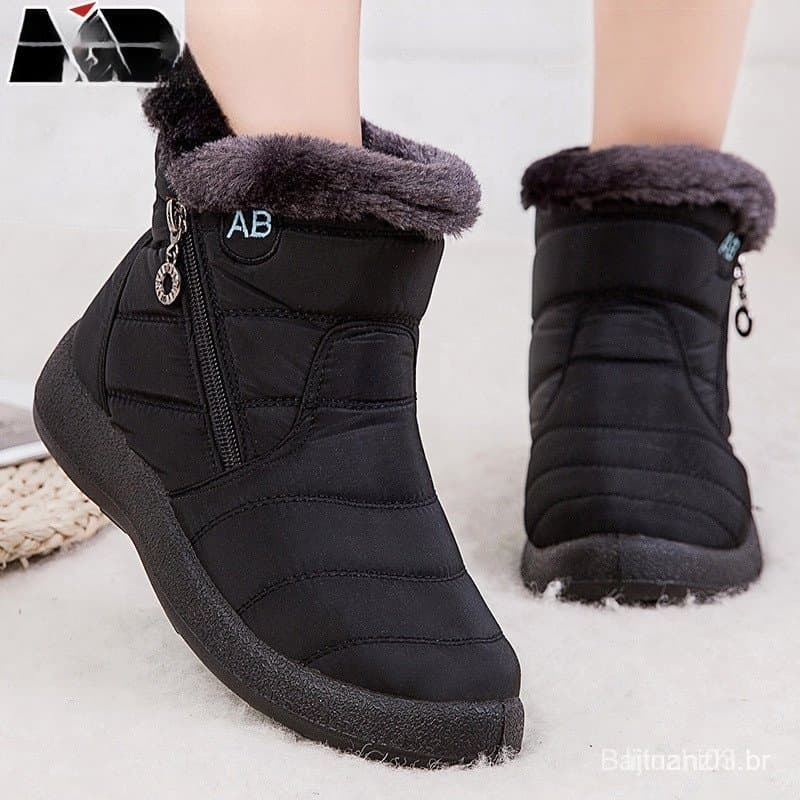 Botas de Neve Impermeáveis com Zíper para Mulheres, Calçados de Inverno Quentes com Sola Grossa 9AIP WIGI
