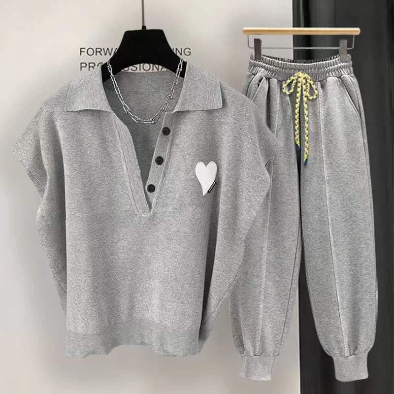 Cor sólida Casual sem mangas camiseta terno masculino verão versão coreana na moda amor Design lapela colete solto