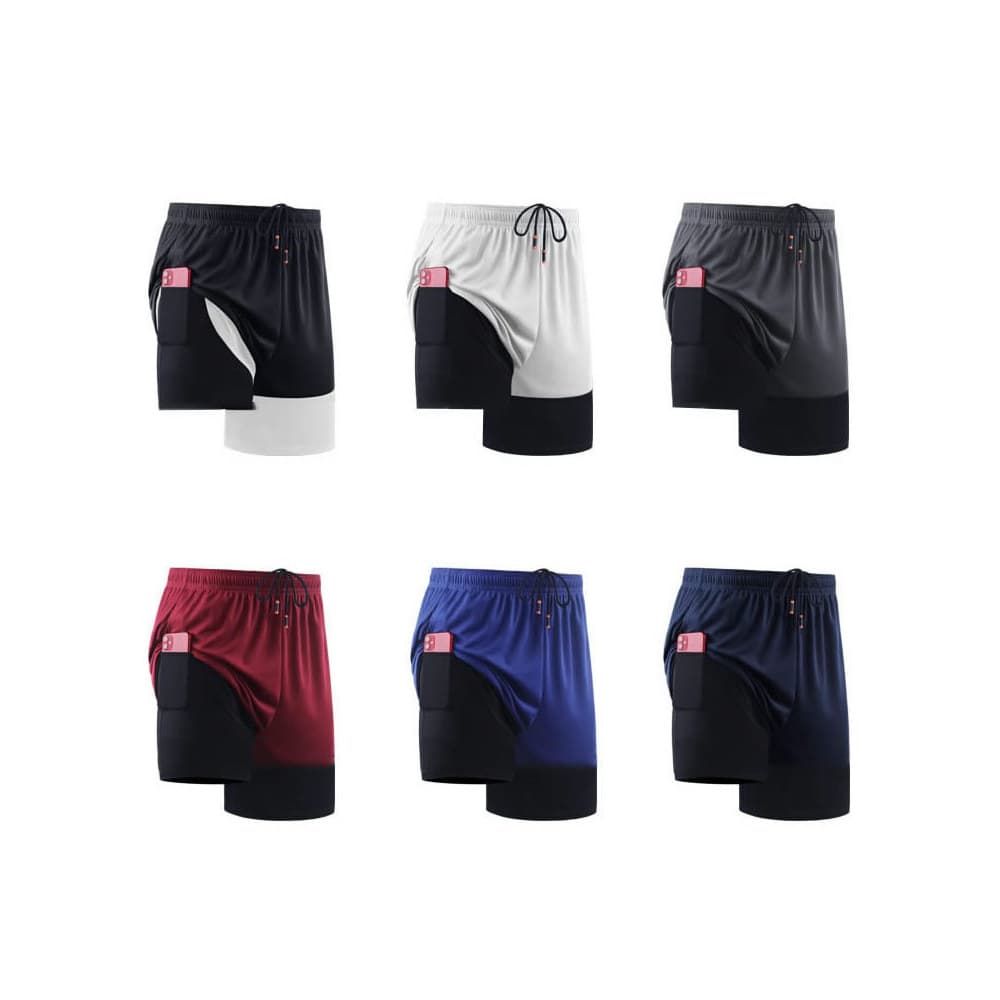 Europeu americano falso de duas peças Shorts de Fitness masculino verão correndo treinamento calças de secagem rápida du