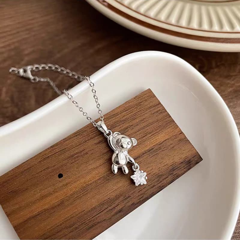 Estrela, urso, luxo, diamante, desenho animado, delicado, simples, elegante, sorte, fofo, colar feminino, presente