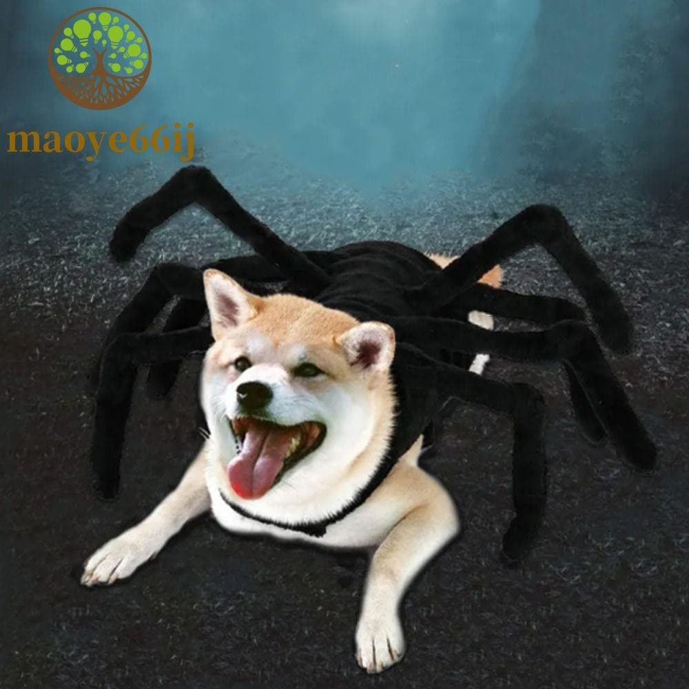MAOYE66 Fantasia De Aranha De Halloween Para Cachorro , Roupa Preta Macia Cosplay De Gato De Pelúcia Curta