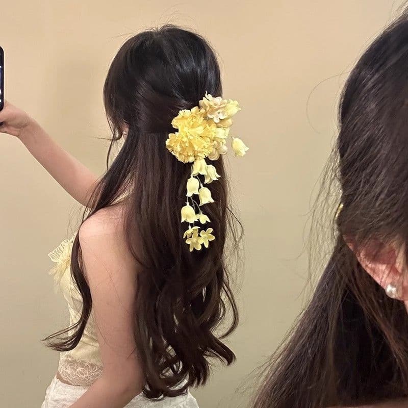 Novo grampo de cabelo com borla amarela estilo chinês