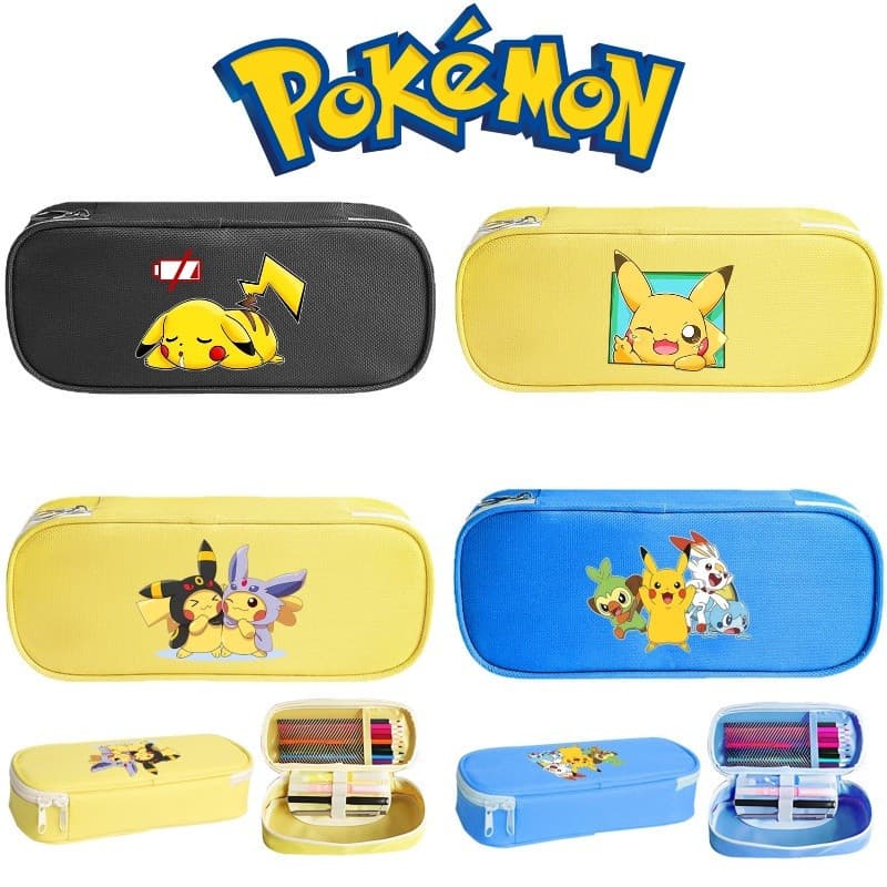 Novo Estojo de Lápis com Estampa de Anime Pokémon, Multifuncional, Grande Capacidade, Caixa de Armazenamento para Estuda