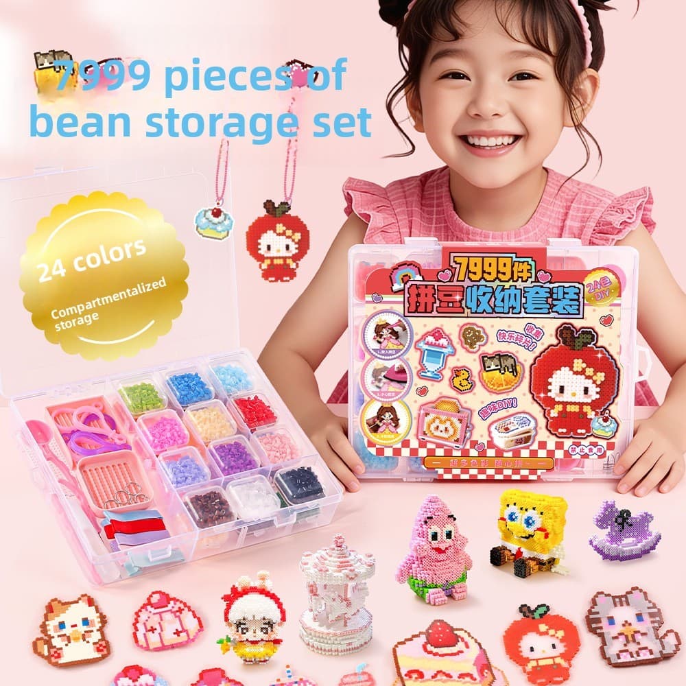 Pronta Entrega | Kit de Miçangas Perler para DIY com Caixa de Armazenamento |   Conjunto de Artesanato com Miçangas Fusí