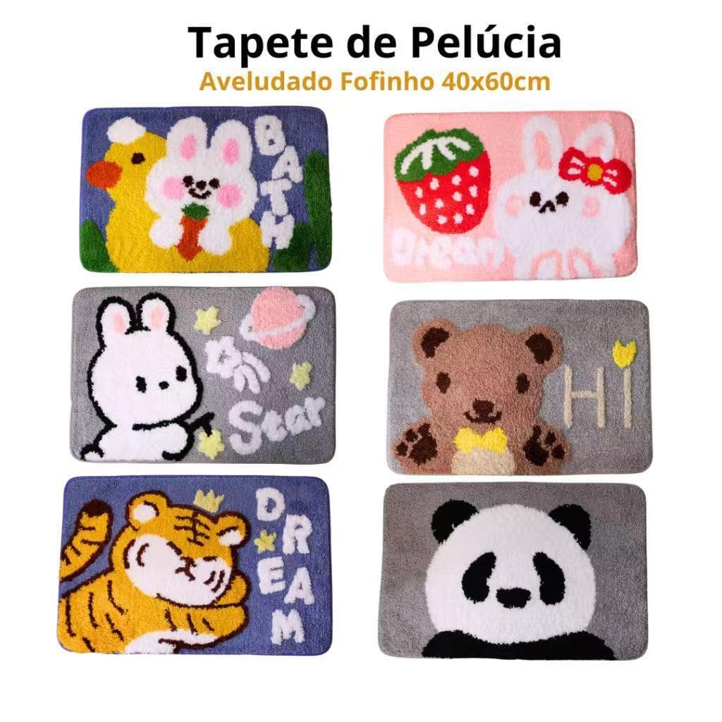 IDee Home Tapete antiderrapante, felpudo, base de borracha, estampas animais.