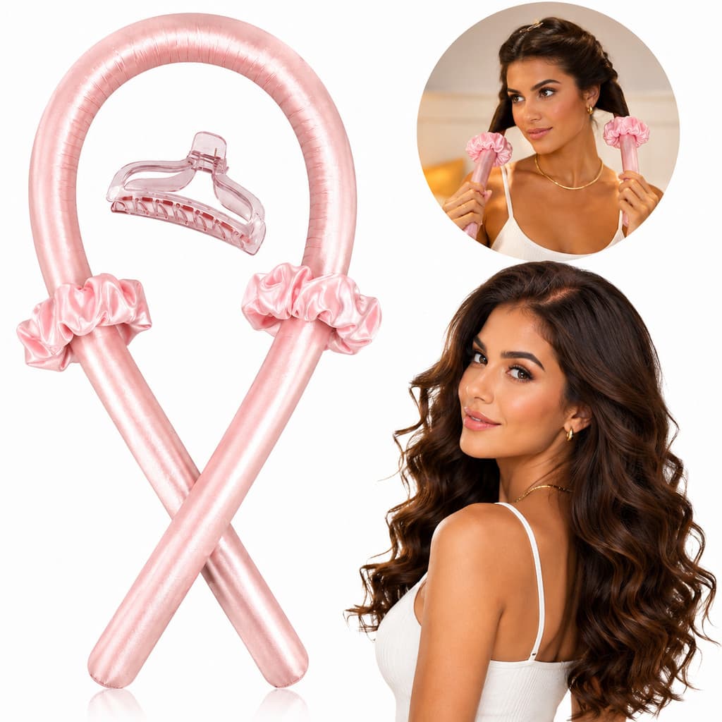 Kit Modelador de Cachos Sem Calor em Cetim com 2 Scrunchies e 1 Presilha – Cachos Naturais Sem Danos