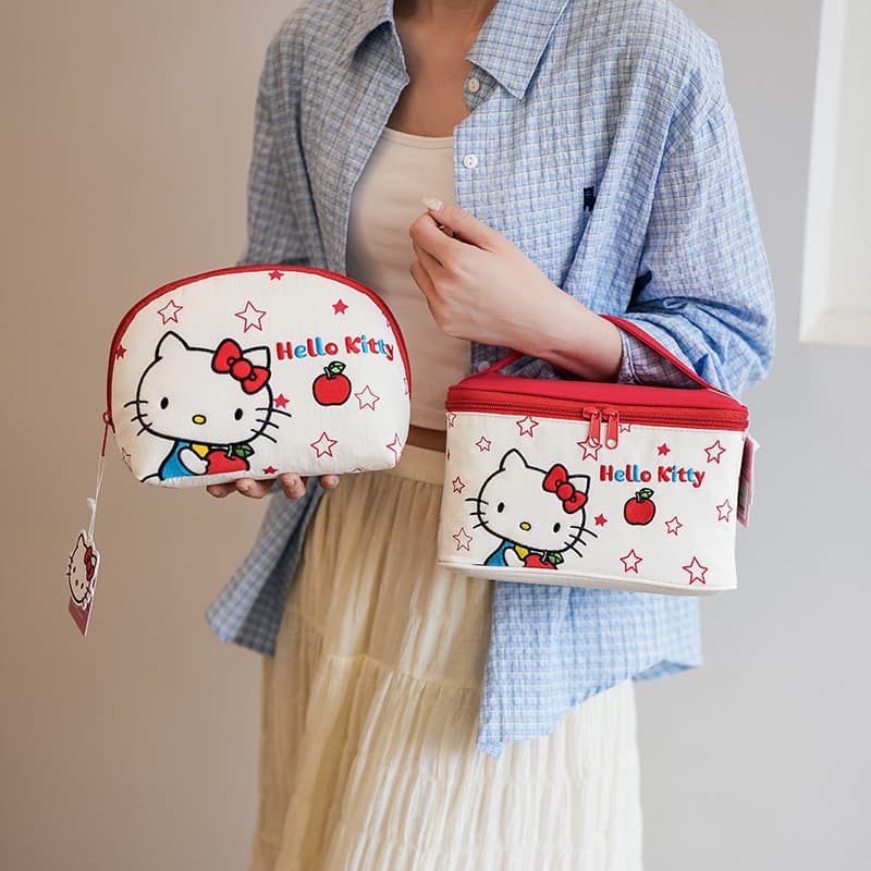 Bolsa De Maquiagem Bordada Hello Kitty – Organizador De Viagem De Grande Capacidade , Portátil Fofa Para Mulheres‌