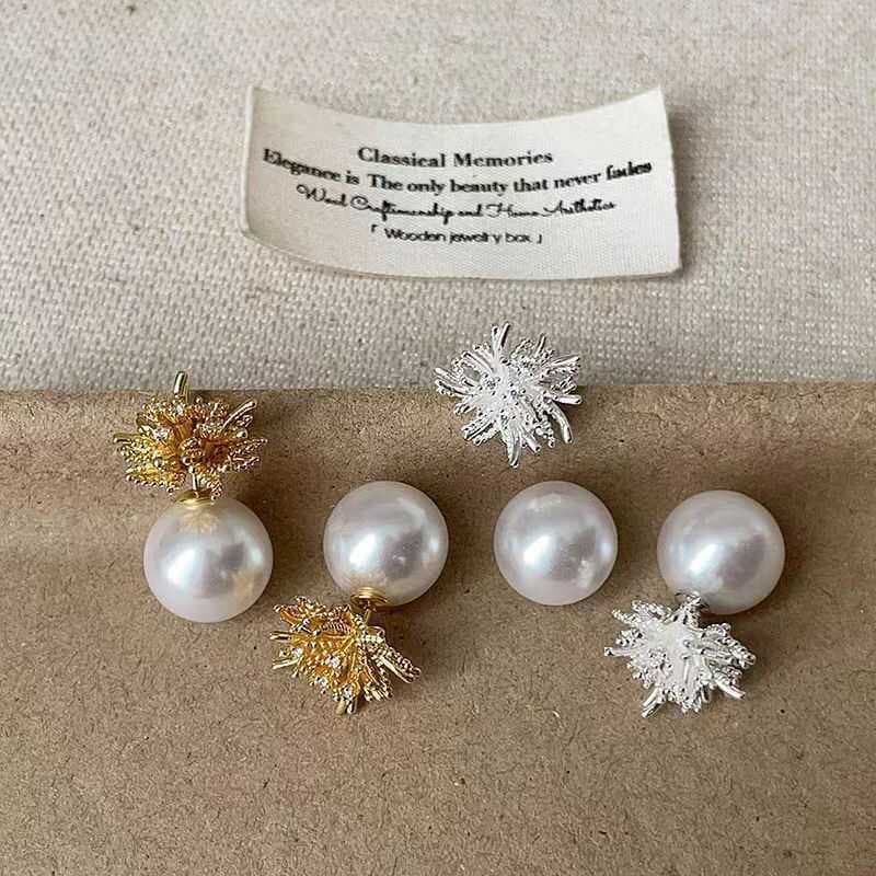 Brincos de pérola de fogos de artifício de prata estilo frontal e traseiro feminino 2025 novo estilo de venda quente bri