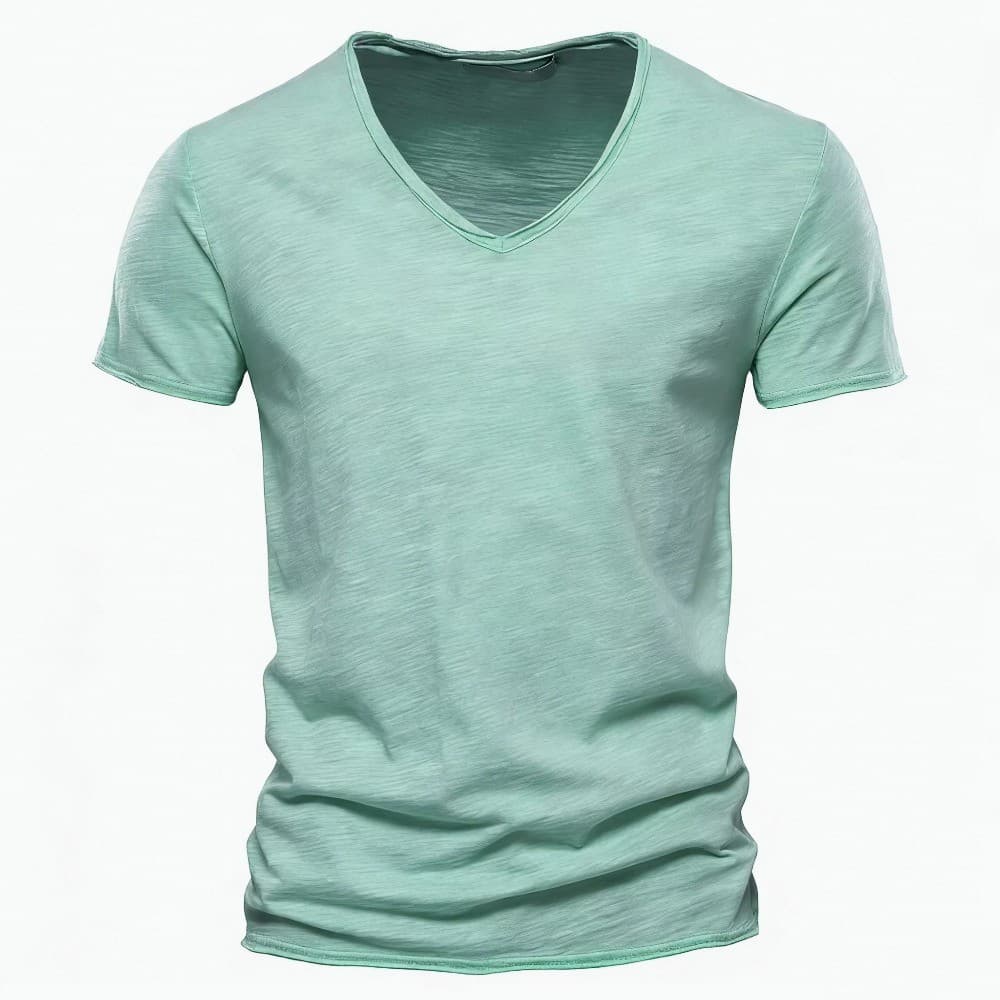 100 % Algodão Camiseta Masculina Com Decote Em V Design De Moda Fino Ajuste Solo Camisetas Masculinas Topos Curtas