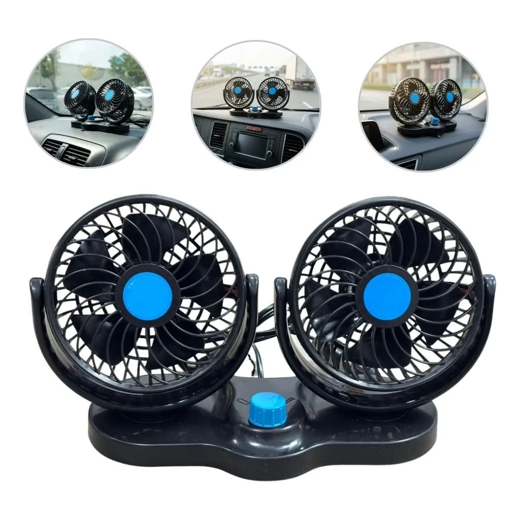 Mini Ventilador Automotivo Duplo 24V Caminhão Ônibus Van Potente Ajustável 2 Velocidades Silencioso