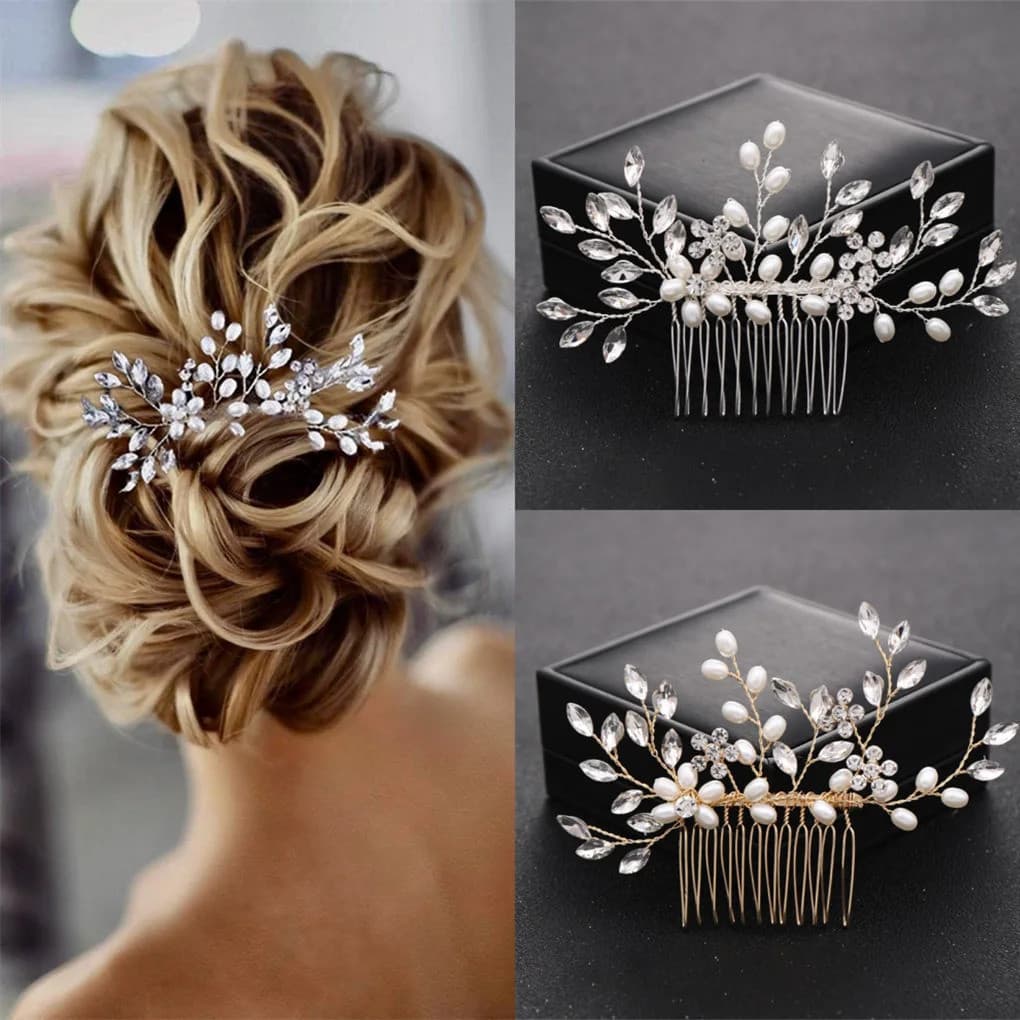 1pc Acessório de Cabelo de Noiva Feito à Mão com Pérola e Cristal, Pente de Cabelo, Acessórios de Estilo de Casamento, P