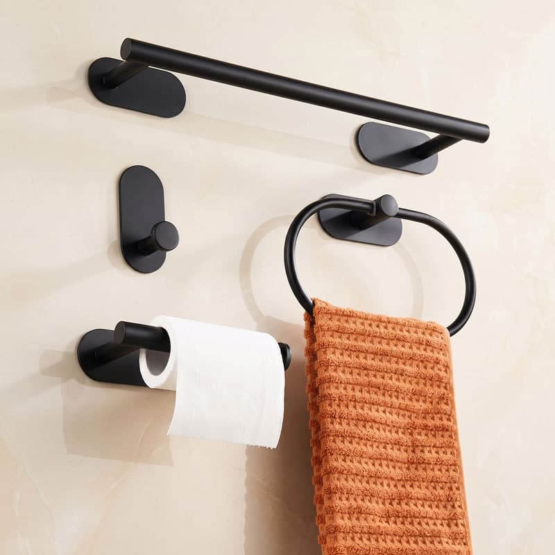 Kit Banheiro 4 Peças Inox Premium Sem Furo Adesivo – Toalheiro e Suporte