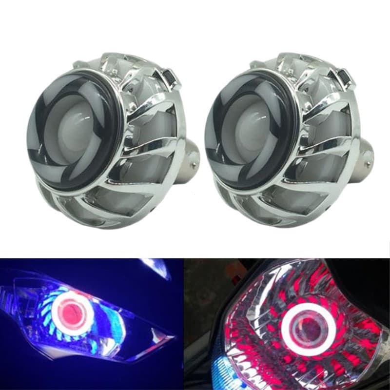 [Frete gr谩tis para 2pcs 锟斤拷} Carro Motocicleta LED Angel Eyes Farol Lente Alta/Baixa Feixe Mini Projetor Dem么nio Olhos