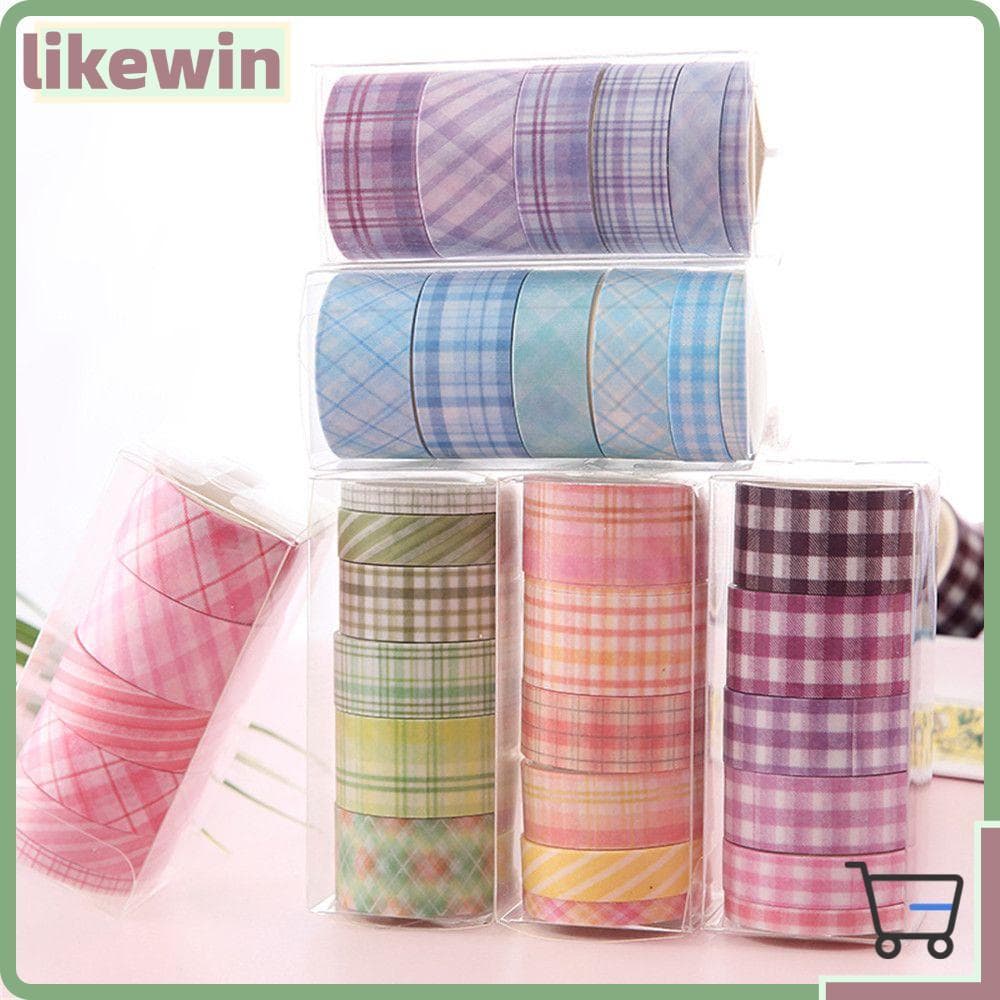 Tipo 6 Rolos/Caixa Fita Adesiva Kawaii Grid Washitape Papelaria Adesivo