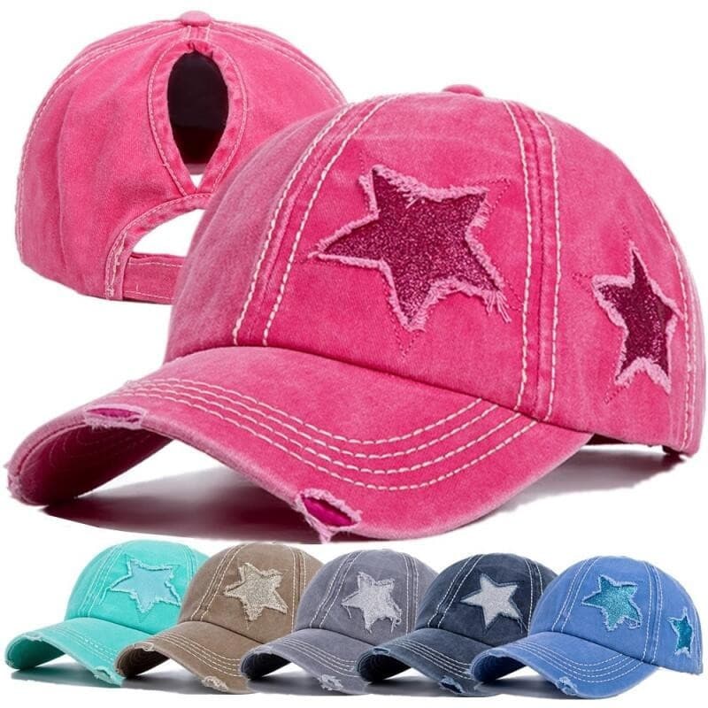 Novo Boné De Beisebol De Rabo De Cavalo Alto Para Mulheres Chapéu Snapback Hip Hop Ajustável Angustiado Estrela Pai Chap