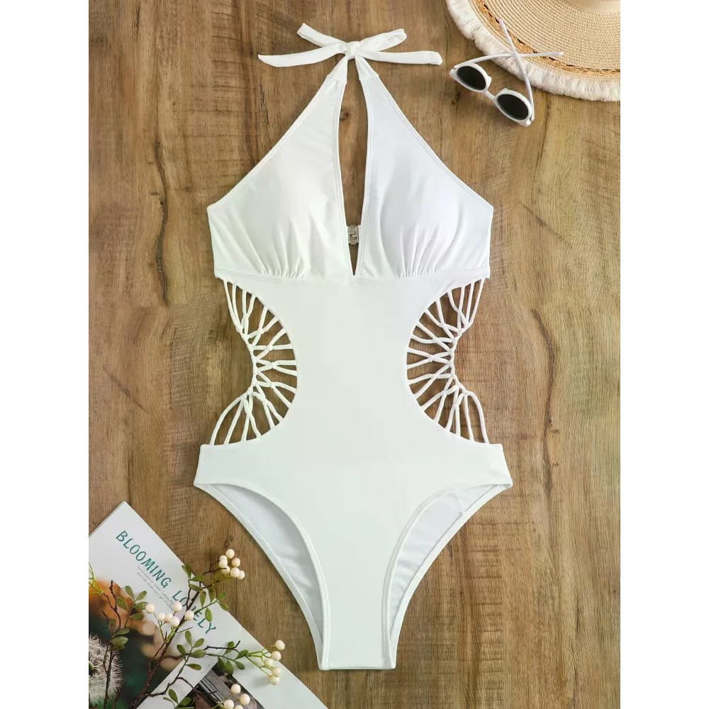 Maiô Feminino Cruzado De Uma Peça , Preto , Cortado , Roupa De Banho Feminina Praia Ao Ar Livre