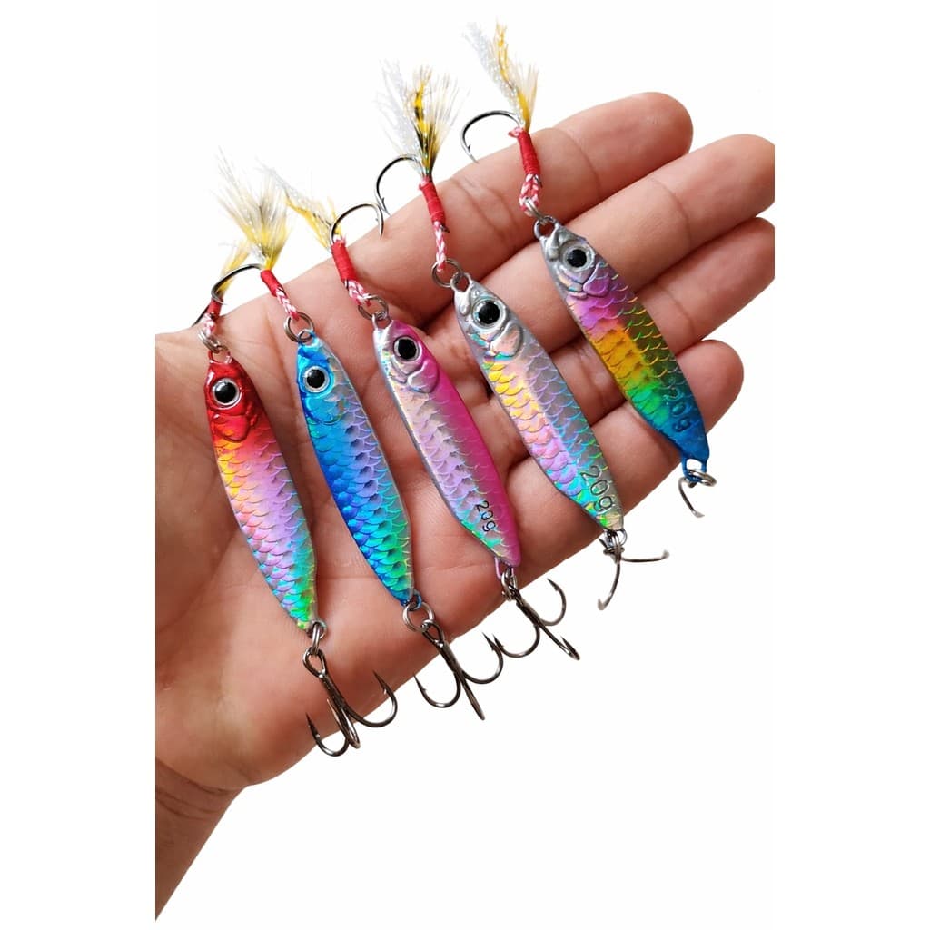 Kit 5Pcs Isca Artificial Jig Head Peixinho Chumbo Cores 60mm 20g
