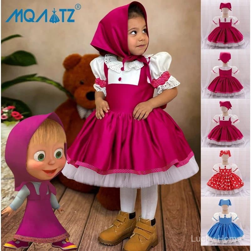 Vestido de Cosplay MQATZ, Fantasia da Masha para Menina, Roupas de Manga Curta, Vestidos de Princesa para Festa de Batiz