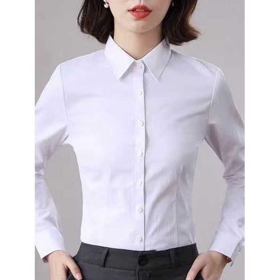 Camisa branca profissional de manga comprida feminina primavera negócios Formal Wear Hotel frente palco propriedade cons