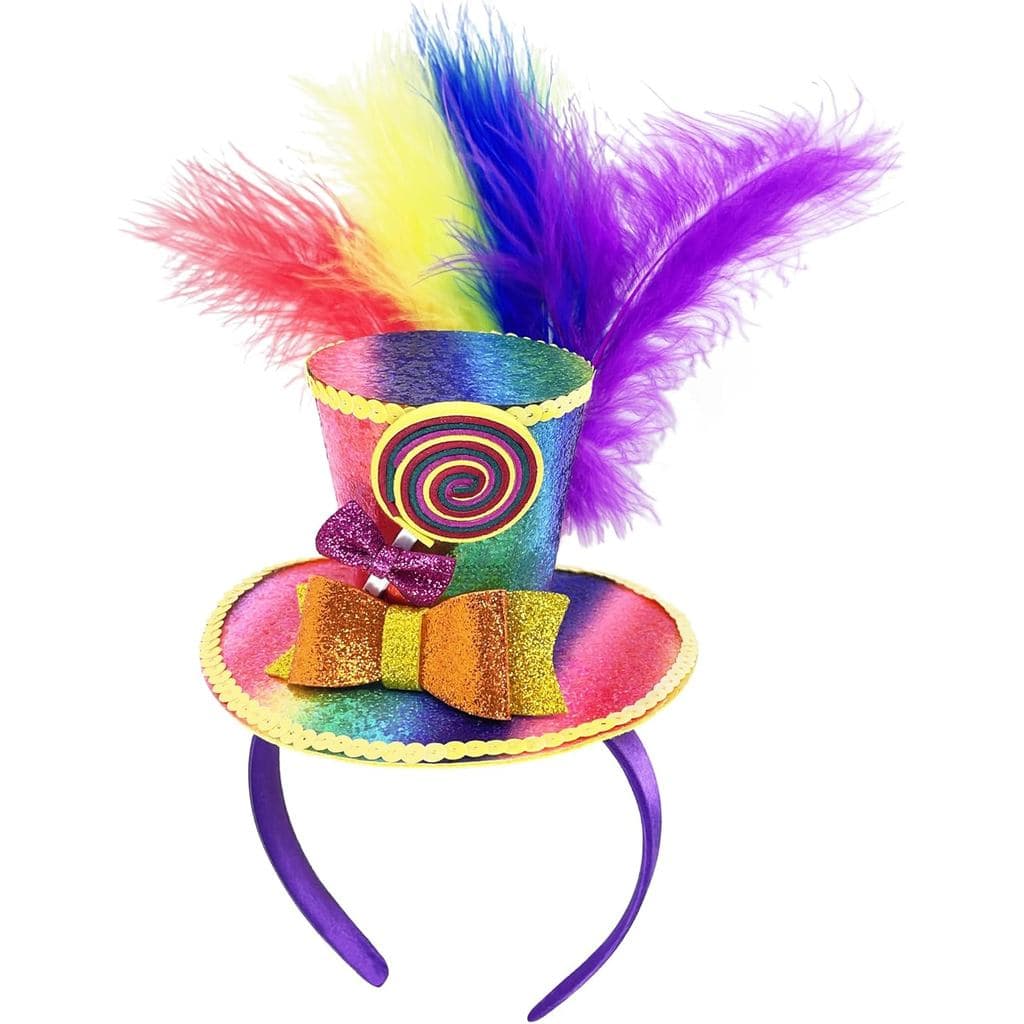 Tiara de Mini Chapéu de Fada Arco-Íris com Penas e Lantejoulas Brilhantes, Chapéu Divertido Fascinator para Mulheres, Ch