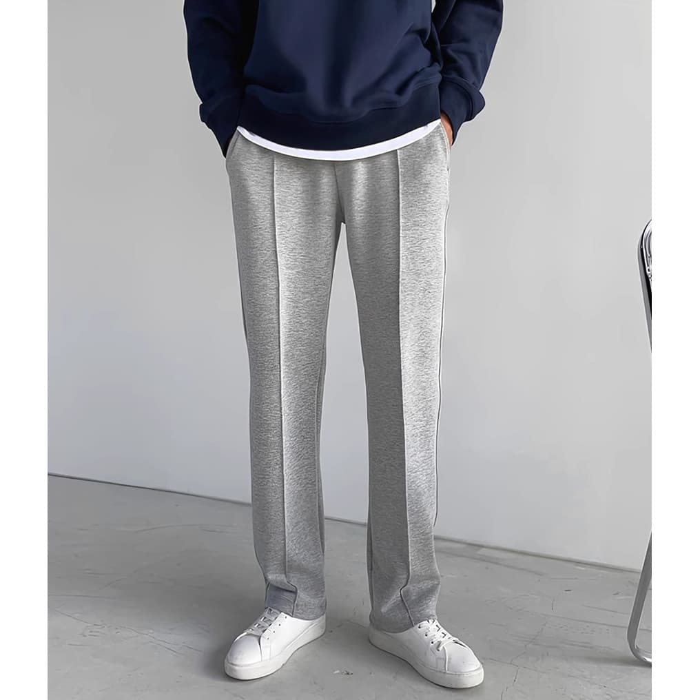 American Street Wear Cinza Casual Sweatpants Masculino High-End Solto Calças Retas Design de Linha Aberta Calças Esporti