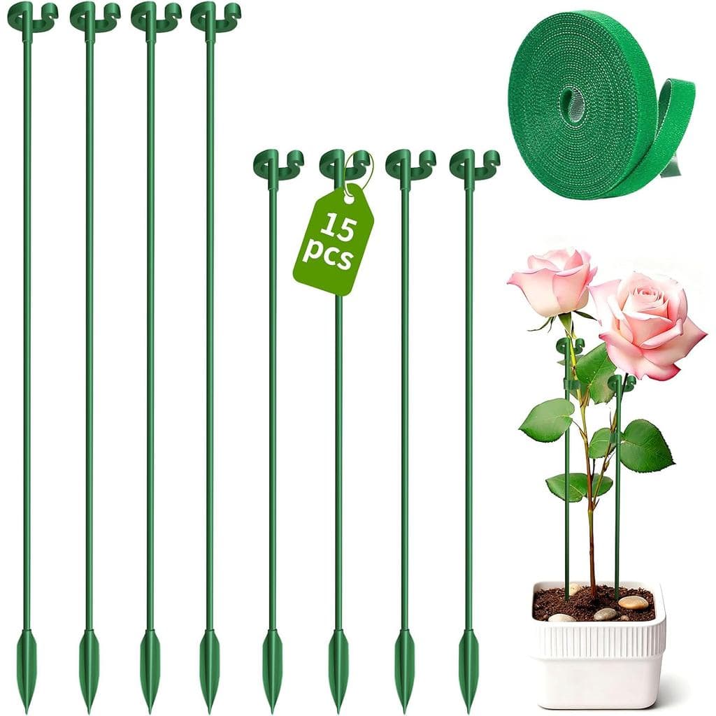 Estacas de Fibra de Vidro para Plantas, Pacote com 15 - Suportes para Plantas de 10,8" e 14,6" para Plantas em Vasos, Ve