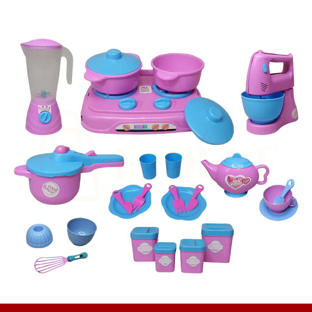 Brinquedo Menina 16 Peças de Cozinha Eletrodomésticos Faz de Conta Rosa KIT 13
