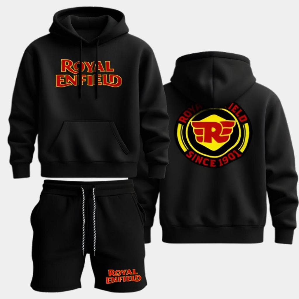 Kit Conjunto Agasalho de Moletom e Bermuda de Moletom Royal Enfield Blusa de Frio