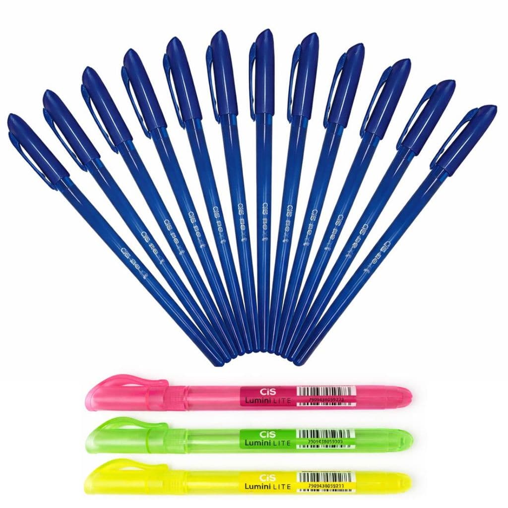 Kit 12 Caneta Ponta Fina Next + 3 Marca Texto Lumini Cis