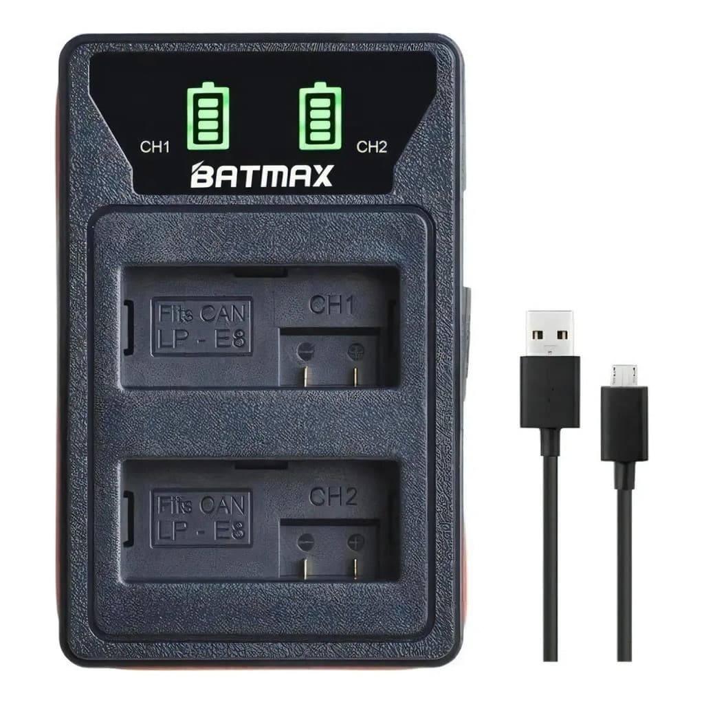 Carregador Duplo Batmax Lp-e8 Usb Canon T3i T4i T5i 550d 600d 650d 700d Com Tela Lcd Preto