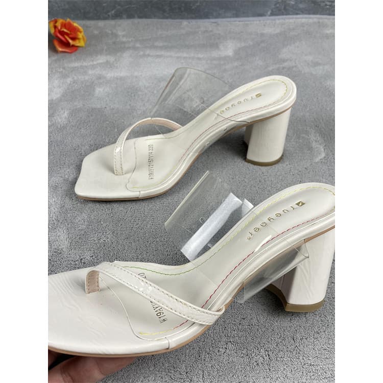 Chinelos transparentes transparentes femininos verão exterior usar salto grosso 2025 novo estilo estilo estilo fada salt