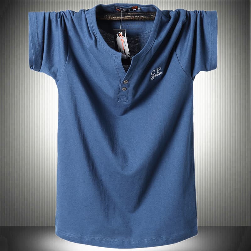 2026 novo estilo masculino tamanho Extra grande camiseta de manga curta puro algodão Denim azul ligeiramente gordo meia