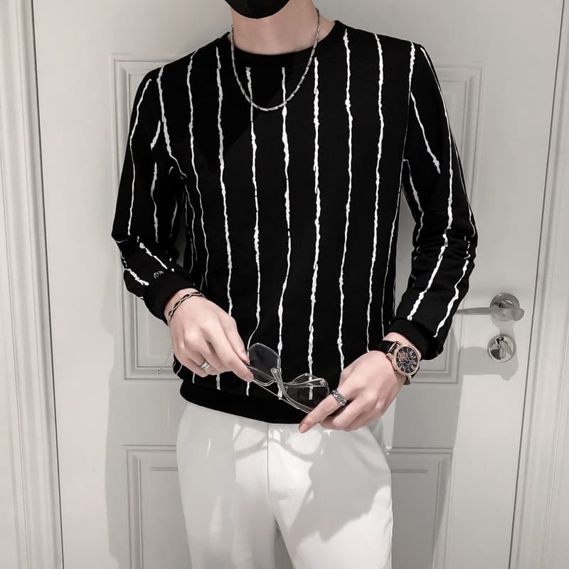 Influenciador Ruffian Bonito Moletom Masculino Street Wear Versão Coreana Slim-fit Listrado Top Spirit Guy Primavera Out