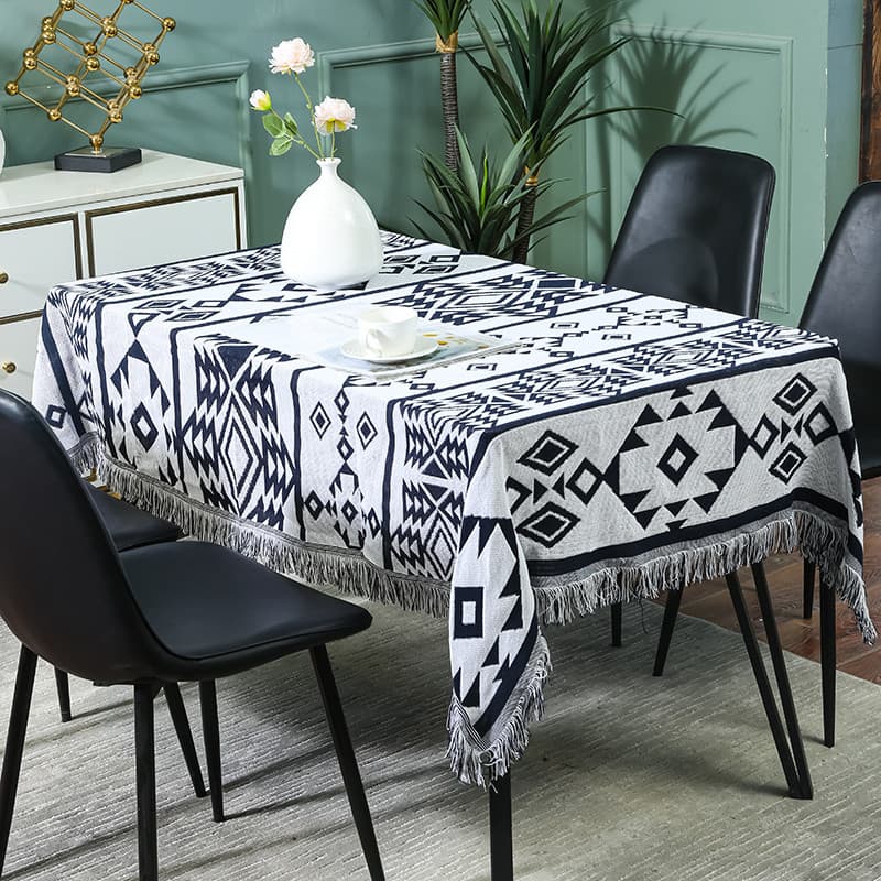 Toalha de mesa geométrica simples e moderna, mesa longa, mesa redonda, toalha de mesa para quatro pessoas, rolo de ovo a