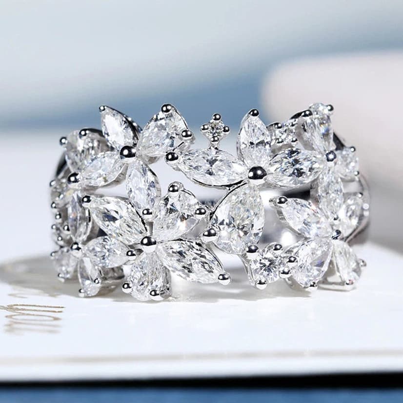 Anel De Pétala Brilhante Para Mulheres , Joias De Casamento De Luxo