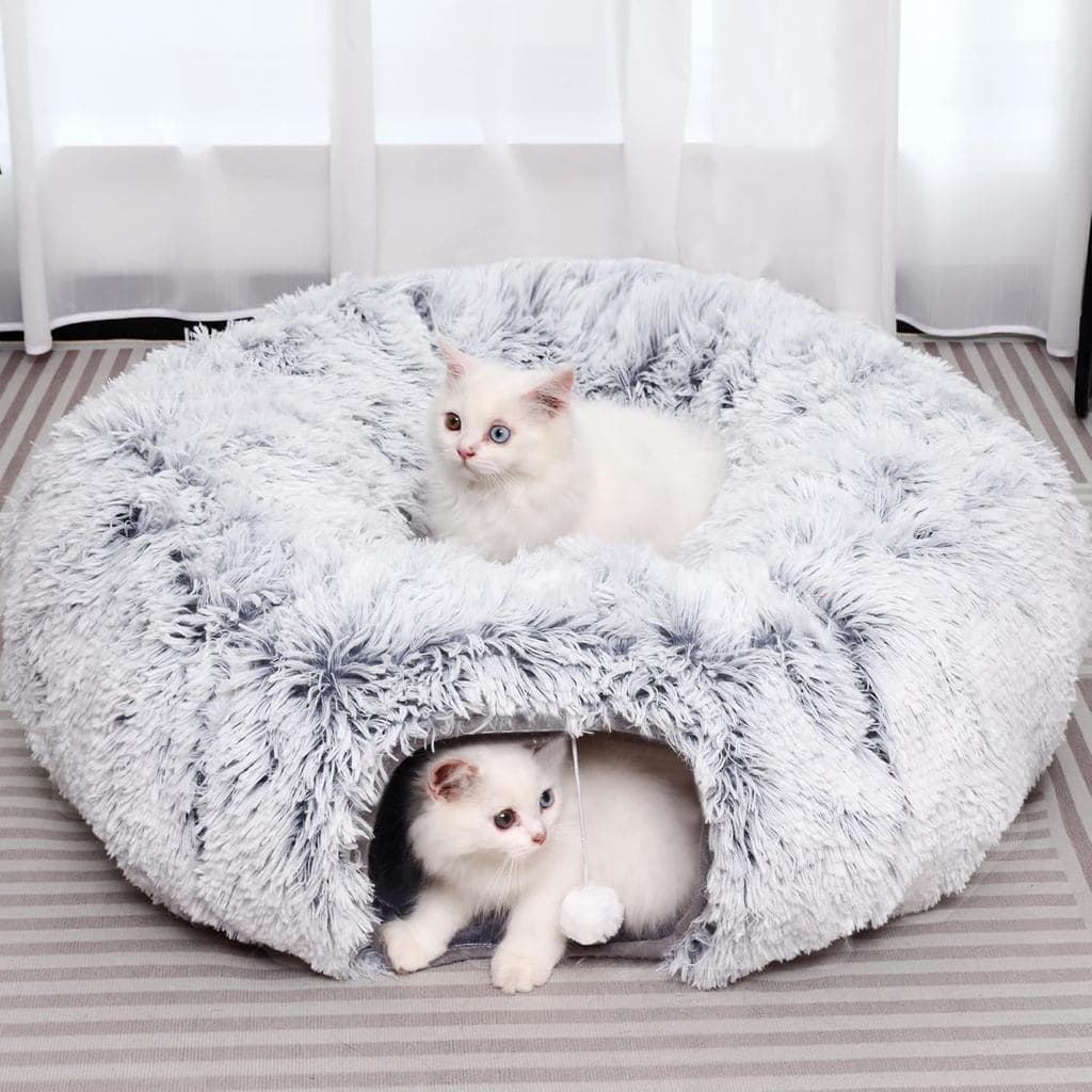 Túnel de pelúcia para gatos com cama, multifuncional, adequado para gatos pequenos, médios e grandes, assim como para co