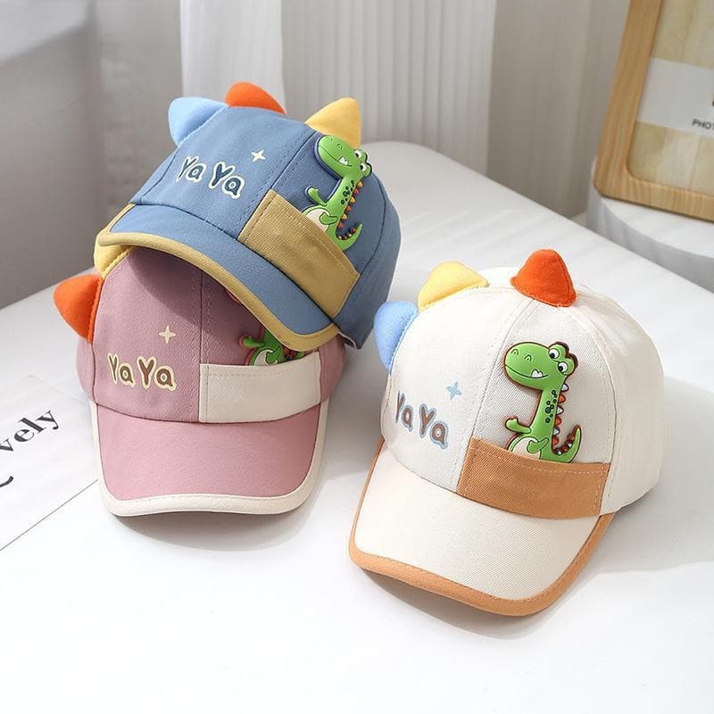 Bonito boné de bico de pato, adequado para bebês de 1 a 3 anos, meninos e meninas, com estampa de dinossauro de desenho