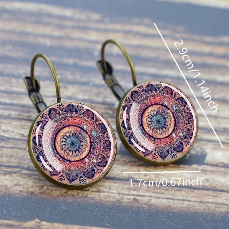 Vintage Étnico Floral Impressão Circular Pendurado Brincos Mulher Jóias Requintado Presente Do Dia Das Mães