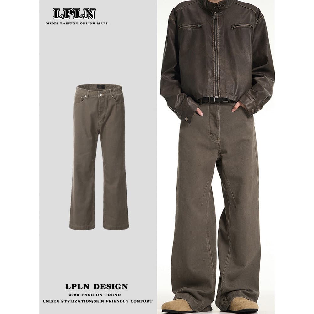 LPLN primavera outono novo estilo Retro Jeans retos masculino vintage americano Casual nicho cleanfit calças